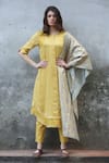 Buy_I Am Design_Yellow Satin Linen Kurta Set _at_Aza_Fashions