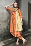 Buy_I am Design_Orange Satin Linen Round Silk Embellished Kurta And Pant Set _at_Aza_Fashions