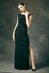 Buy_Mandira Wirk_Black Bateau Draped Gown For Women_at_Aza_Fashions