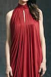 Mandira Wirk_Red Halter Draped Maxi Dress For Women_Online_at_Aza_Fashions