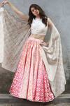 I am Design_Off White Woven Brocade Boat Neck Lehenga With Back Drape Top _Online_at_Aza_Fashions