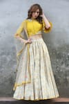I Am Design_Yellow Silk, Net Round Printed And Embroidered Lehenga Set _Online_at_Aza_Fashions