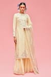 Buy_Nachiket Barve_Yellow Dupatta Organza, Gharara Georgette, Kurta Floral Embroidered Set _at_Aza_Fashions