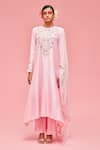 Nachiket Barve_Pink Dupatta Tulle, Kurta Chanderi, Lining Shantoon Floral Embroidered Set _Online_at_Aza_Fashions