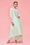 Buy_Nachiket Barve_Green Kurta Chanderi Round Floral Embroidered Set  _at_Aza_Fashions