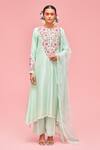 Nachiket Barve_Green Kurta Chanderi Round Floral Embroidered Set  _Online_at_Aza_Fashions