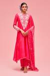 Buy_Nachiket Barve_Pink Dupatta Tulle, Kurta Chanderi, Lining Shantoon Floral Embroidered Set _at_Aza_Fashions