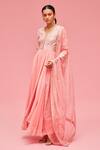 Buy_Nachiket Barve_Peach Dupatta Tulle, Kurta Georgette, Palazzo Mirror Embroidered Anarkali Set _at_Aza_Fashions