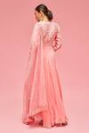 Shop_Nachiket Barve_Peach Dupatta Tulle, Kurta Georgette, Palazzo Mirror Embroidered Anarkali Set _at_Aza_Fashions