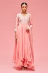 Nachiket Barve_Peach Dupatta Tulle, Kurta Georgette, Palazzo Mirror Embroidered Anarkali Set _Online_at_Aza_Fashions