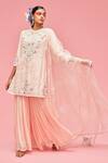 Buy_Nachiket Barve_Peach Dupatta Organza, Gharara Georgette, Kurta Floral Embroidered Set _Online_at_Aza_Fashions