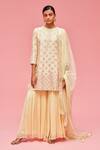 Buy_Nachiket Barve_Yellow Dupatta Tulle, Gharara Georgette, Kurta Mirror Embroidered Set _at_Aza_Fashions