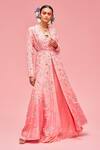 Nachiket Barve_Peach Jacket And Bustier Chanderi, Lining Shantoon, Sharara Embroidered & Set _Online_at_Aza_Fashions