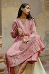 Buy_Chokhi Chorri_Pink Silk Chanderi V Neck Anarkali And Pant Set _Online_at_Aza_Fashions