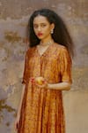 Chokhi Chorri_Orange Handwoven Silk V Neck Printed Dress _Online_at_Aza_Fashions