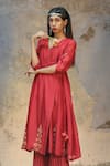 Buy_Chokhi Chorri_Red Silk Chanderi V Neck Angrakha And Pant Set _at_Aza_Fashions