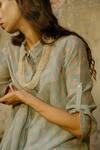 Shop_Chokhi Chorri_Blue Malai Chanderi Shirt Collar Printed Dress _at_Aza_Fashions