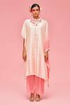 Buy_Nachiket Barve_Peach Kaftan Silk, Palazzo And Lining Shantoon Round Split Sleeve Tunic & Set_at_Aza_Fashions