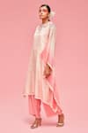Nachiket Barve_Peach Kaftan Silk, Palazzo And Lining Shantoon Round Split Sleeve Tunic & Set_Online_at_Aza_Fashions