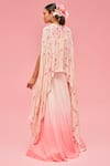 Shop_Nachiket Barve_Peach Ombre Gown With Asymmetric Cape_at_Aza_Fashions