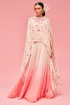 Nachiket Barve_Peach Cape And Gown Georgette Round Ombre With Asymmetric  _Online_at_Aza_Fashions