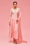 Buy_Nachiket Barve_Peach Chanderi Mirror Embroidered Anarkali Set_at_Aza_Fashions