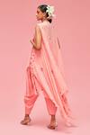 Shop_Nachiket Barve_Peach Cape Georgette V Neck Embroidered And Dhoti Pant Set  _at_Aza_Fashions