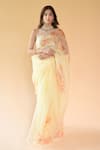 Fallon.Studio by Shruti Kaushik_Yellow Imported Pure Silk Organza Hand Painted The Meera Saree  _Online_at_Aza_Fashions