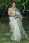 Buy_Fallon.Studio by Shruti Kaushik_Off White Imported Pure Silk Organza Hand Painted The Kashi Saree  _at_Aza_Fashions