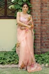 Buy_Fallon.Studio by Shruti Kaushik_Pink Imported Pure Silk Organza Hand Painted The Rukmani Saree  _at_Aza_Fashions