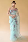 Fallon.Studio by Shruti Kaushik_Blue Imported Pure Silk Organza Hand Painted Rose The Umade Saree  _Online_at_Aza_Fashions