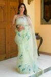 Buy_Fallon.Studio by Shruti Kaushik_Green Imported Pure Silk Organza Hand Painted The Esra Saree  _at_Aza_Fashions