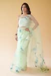 Fallon.Studio by Shruti Kaushik_Green Imported Pure Silk Organza Hand Painted The Esra Saree  _Online_at_Aza_Fashions