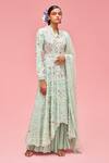 Buy_Nachiket Barve_Green Chanderi Floral Embroidered Anarkali Set_at_Aza_Fashions