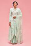 Nachiket Barve_Green Chanderi Floral Embroidered Anarkali Set_Online_at_Aza_Fashions
