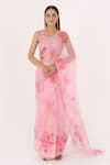 Buy_Fallon.Studio by Shruti Kaushik_Pink Imported Pure Silk Organza Hand Painted Tulip The Bodhi Saree  _at_Aza_Fashions