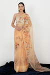 Buy_Fallon.Studio by Shruti Kaushik_Orange Imported Pure Silk Organza Hand Painted The Kantha Saree  _at_Aza_Fashions