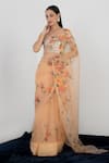 Fallon.Studio by Shruti Kaushik_Orange Imported Pure Silk Organza Hand Painted The Kantha Saree  _Online_at_Aza_Fashions