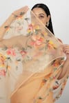 Buy_Fallon.Studio by Shruti Kaushik_Orange Imported Pure Silk Organza Hand Painted The Kantha Saree  _Online_at_Aza_Fashions