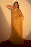 Buy_Fallon.Studio by Shruti Kaushik_Yellow Imported Pure Silk Organza Hand Painted The Athulaya Saree  _at_Aza_Fashions