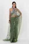 Buy_Fallon.Studio by Shruti Kaushik_Green Imported Pure Silk Organza Hand Painted The Madhuri Saree  _at_Aza_Fashions