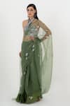 Fallon.Studio by Shruti Kaushik_Green Imported Pure Silk Organza Hand Painted The Madhuri Saree  _Online_at_Aza_Fashions