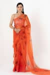 Buy_Fallon.Studio by Shruti Kaushik_Red Imported Pure Silk Organza Hand Painted Iris The Lavanya Saree  _at_Aza_Fashions