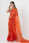 Fallon.Studio by Shruti Kaushik_Red Imported Pure Silk Organza Hand Painted Iris The Lavanya Saree  _Online_at_Aza_Fashions