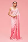 Nachiket Barve_Pink Saree Georgette V Neck Ombre Embroidered With Blouse  _Online_at_Aza_Fashions