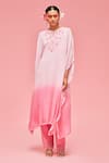 Buy_Nachiket Barve_Peach Kaftan Chiffon Round Ombre Tunic And Palazzo Set  _at_Aza_Fashions