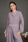 Onaya_Purple Georgette Pintuck Embroidered Jumpsuit_at_Aza_Fashions