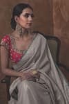 Shop_Kanika Sharma_Grey Georgette Round Saree With Silk Blouse  _at_Aza_Fashions