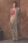 Buy_Kanika Sharma_Gold Georgette U Neck Saree With Silk Blouse  _at_Aza_Fashions