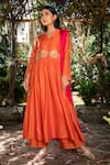 Buy_Label Niti Bothra_Orange Dupion Dupatta Soft Silk Embroidery V Neck Kurta With Palazzo _at_Aza_Fashions